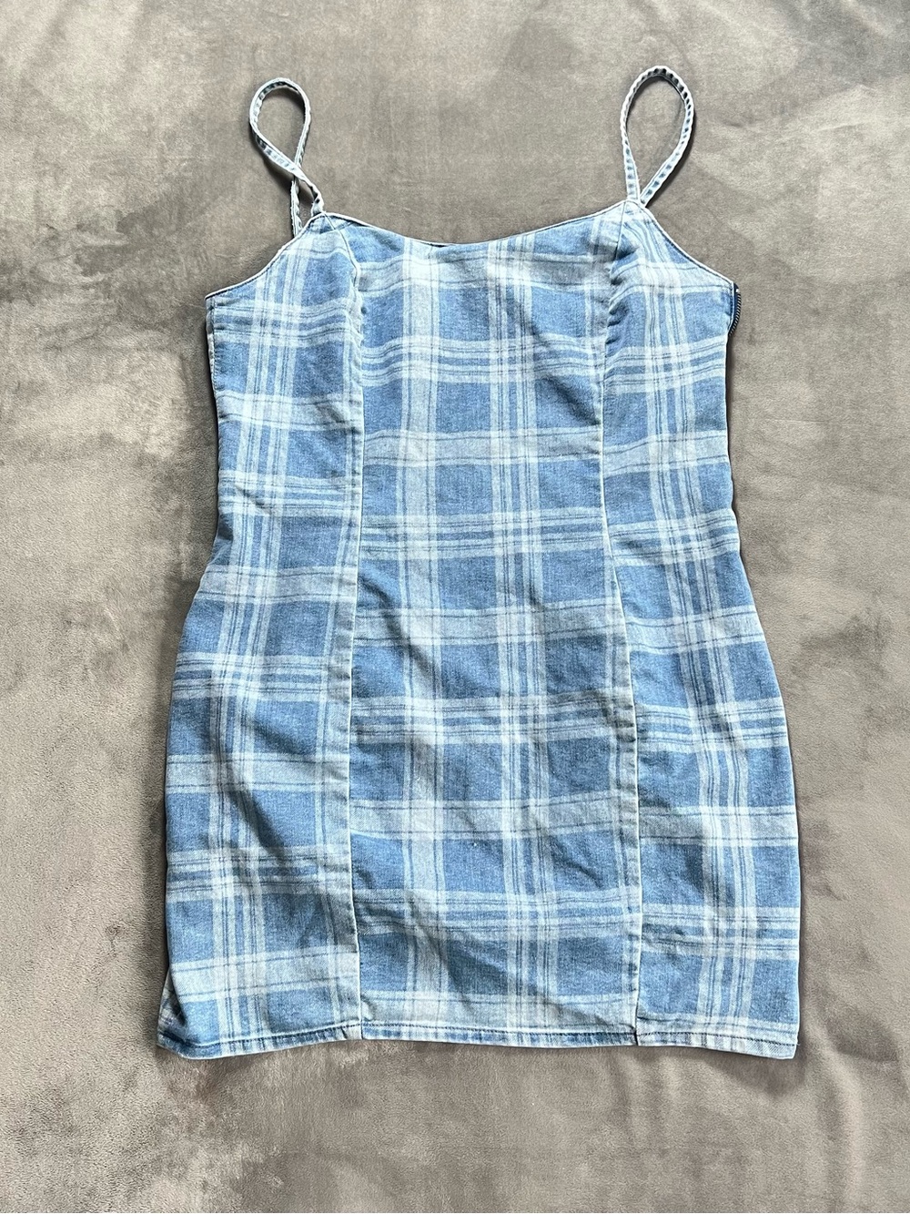 Divided Blue Plaid Spaghetti Strap Mini Dress